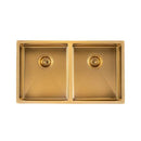 Stainless Steel Kitchen Sink 820mm Double Bowl Brushed Gold Top Under