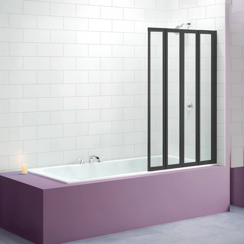 4 Fold Black Folding Bath Shower Screen Door Panel 1000 x 1400mm ...