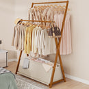 100x155cm Dark Wood Clothes Rail Garment Rack with Freestanding Storage Shelf