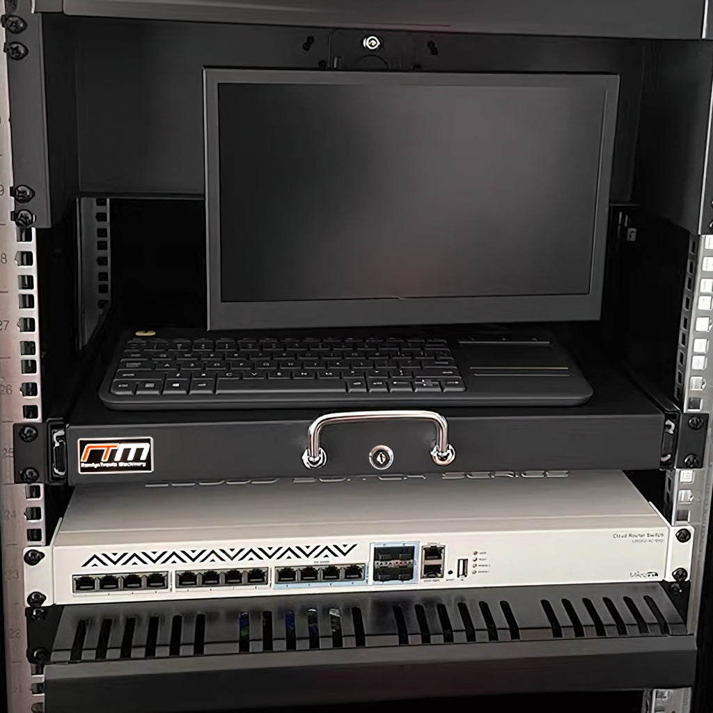 1U Locking Rack Mount Drawer Secure Steel Storage for 19inch Network S ...