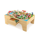 84 Pieces Wooden Train Set And Table With Reversible Tabletop Natural