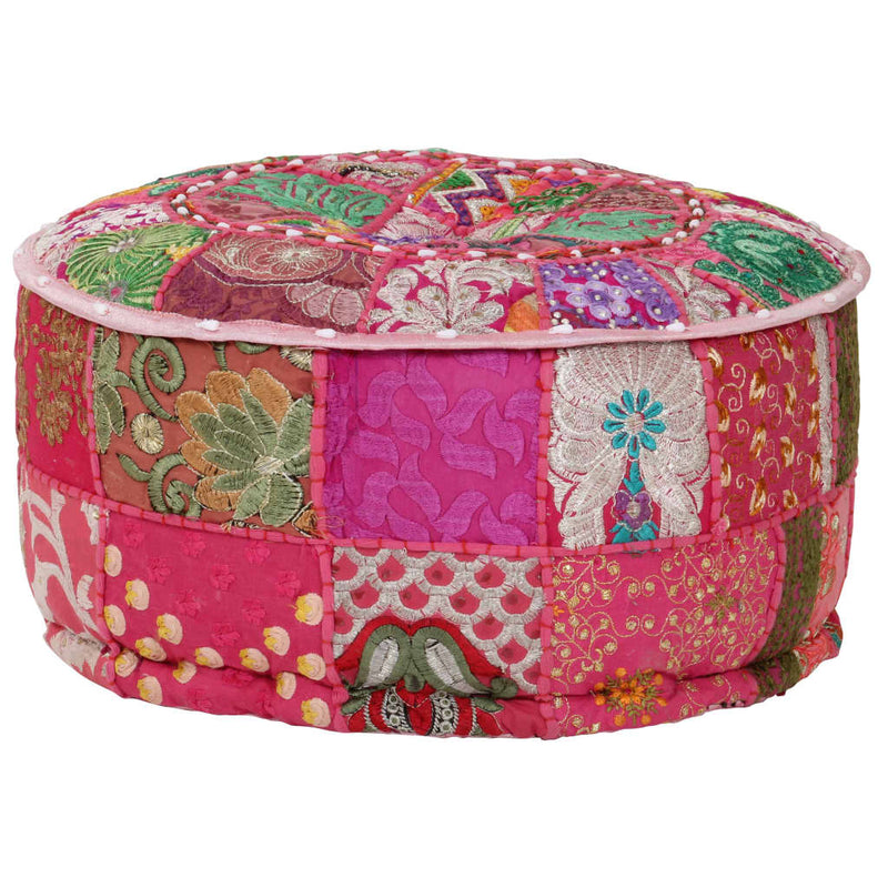 Patchwork Pouffe Round Cotton Handmade 40x20 cm Pink – Simply Wholesale