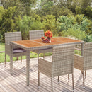 Garden Table with Wooden Top Grey 150x90x75 cm Poly Rattan