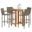 5 Piece Garden Bar Set Grey Solid Wood Acacia and Poly Rattan