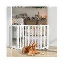89Cm Pet Gate 4 Panels Freestanding Wooden Fence For Small Dogs White