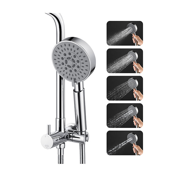 Shower Head Set Rain 8 Inches Handheld Heads 5 Mode Chrome