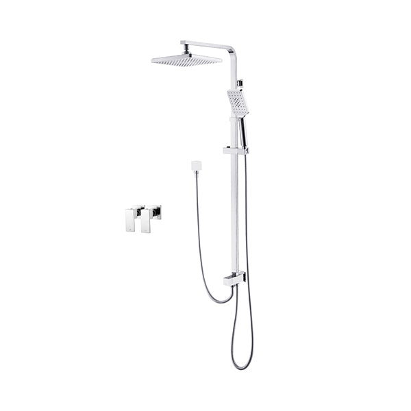 8 Inch Square Handheld Shower Head Adjustable Height Rail Taps Chrome