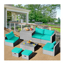 8 Pcs Outdoor Grey Rattan Conversation Set With Washable Cushion Green