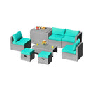 8 Pcs Outdoor Grey Rattan Conversation Set With Washable Cushion Green
