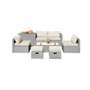 8 Pcs Outdoor Grey Rattan Conversation Set With Washable Cushion White