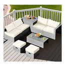 8 Pcs Outdoor Grey Rattan Conversation Set With Washable Cushion White