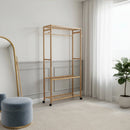 Wooden Clothes Rail with Shelves and Wheels and Open Wardrobe Rack Stand