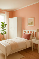 3 Door White Wardrobe and White Handles Hanging Rail and Shelves