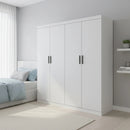 4 Door White Wardrobe Cabinet and Hanging Rail Shelves and Black Handles