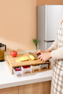 Bamboo Cutting Board Set with Graters and Containers and Food Prep Station