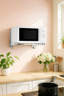 Stainless Steel Microwave Oven Wall Mount Bracket and Adjustable Shelf with Removable Hooks