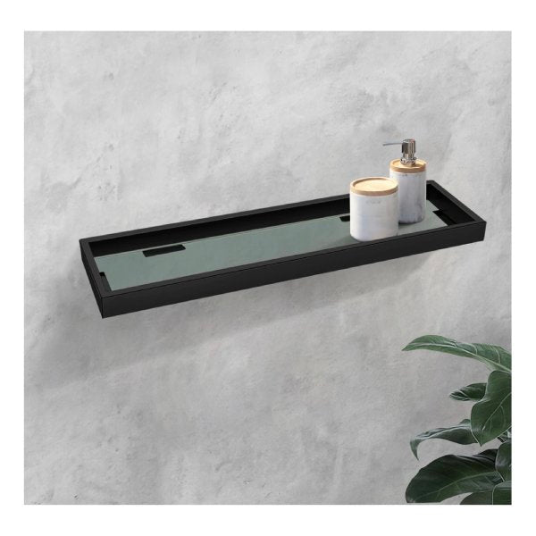 Shower Wall Storage Glass Shelf Rack Bathroom Shelf Holder Black
