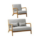 2PCS Armchair Lounge set 1/2 Seater 2 Pillows Fabric Grey