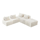 5 Seater Boucle Modular Sofa & Ottoman Set Armless White