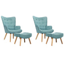 2x Armchair Lounge Chair Ottoman Fabric Sofa Blue