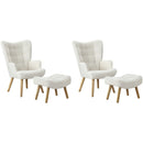 2x Armchair Lounge Chair Ottoman Sherpa Sofa White