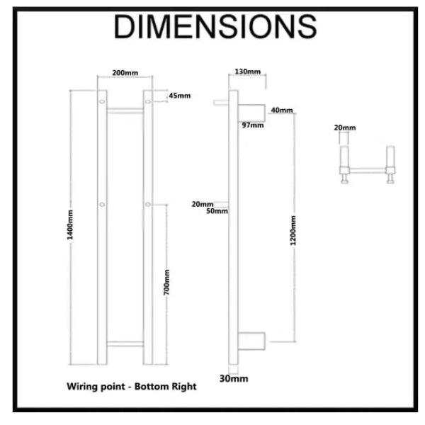 Ezy Fit Heated Towel Rail Double Vertical Square 200Mm X H1400Mm Nickel