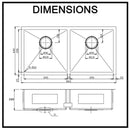 Stainless Steel Kitchen Sink 865mm Double Bowl Top Under Mount