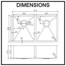 Stainless Steel Kitchen Sink 770mm Double Bowl Brushed Gold Top Under