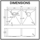 Stainless Steel Kitchen Sink 820mm Double Bowl Top Under Mount