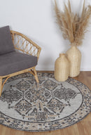 Silver Arc Charcoal Beige Round Cotton Rug