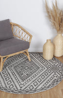 Meadow Arc Charcoal Beige Round Cotton Rug