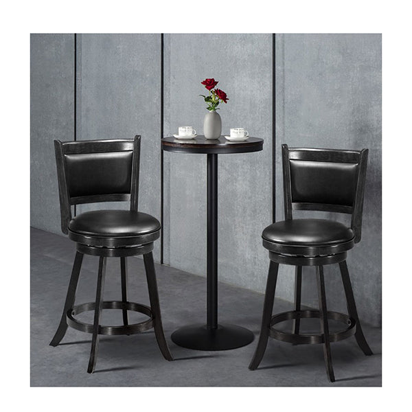 Accent Wooden Swivel Bar Height Stool For Dining Room Black 61 Cm