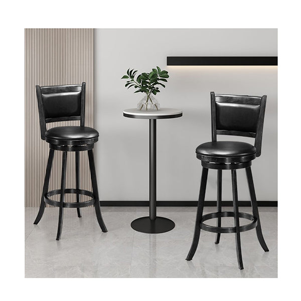Accent Wooden Swivel Bar Height Stool For Dining Room Black 74 Cm