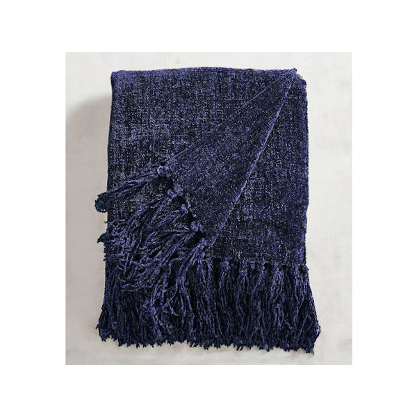 Acrylic Chenille Tassel Knitted Blanket Bed Sofa Throw Rug 150 x 200 cm Blue