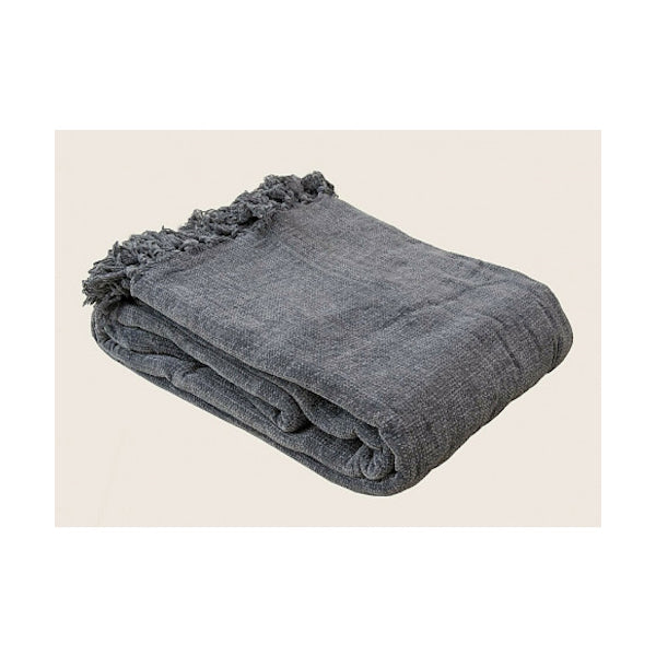 Acrylic Chenille Tassel Knitted Blanket Bed Sofa Throw Rug 150 x 200 cm Grey
