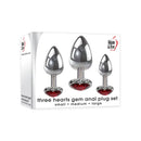 Adam And Eve Three Hearts Gem Anal Plug Set Metallic With Gem Bases