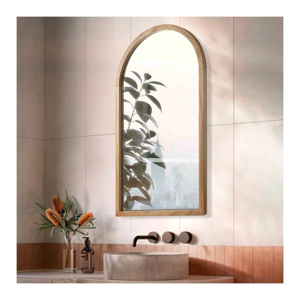 Arched Natural Wood Frame Wall Mirror Makeup Home