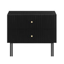 Fluted 2 Drawer Bedside Table Night Stand Black