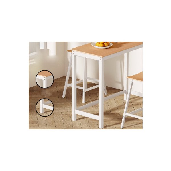 Bar Table Ari Dining Desk High Solid Wood Kitchen Shelf Wooden White