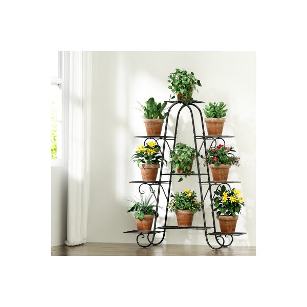 Plant Stand Outdoor Indoor Metal Flower Pots Rack Corner Shelf Black