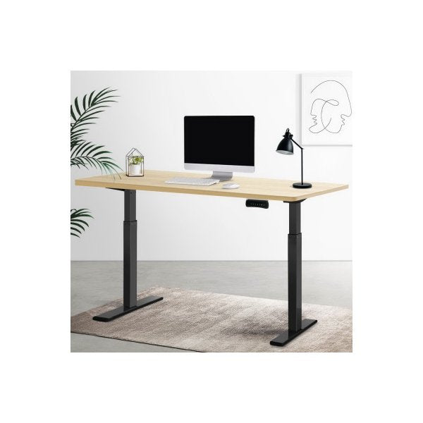 Standing Electric Height Adjustable Sit Stand Desk Black Oak 140Cm