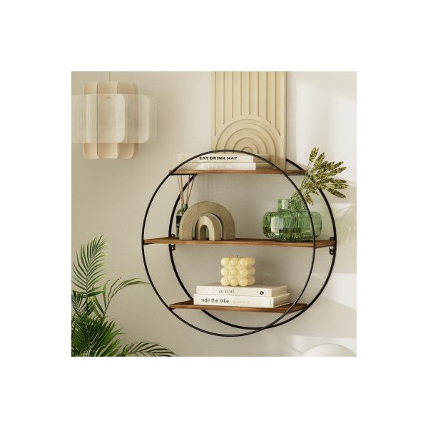 Floating Wall Shelves Brackets Round 3 Tiers Display Wall Mount Rack