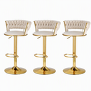 Bar Stools X3 Kitchen Counter Chair Gas Lift Velvet Woven Backrest Ivory