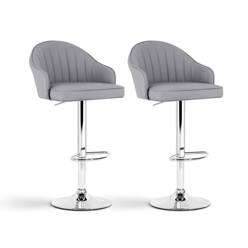 2x Bar Stools Kitchen Swivel Gas Lift Counter Chair Shell Leather Grey ...