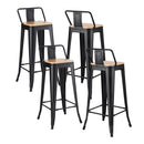 4x Bar Stools Kitchen Counter High Chair Dining Stackable Metal Black
