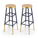 2x Bar Stools Metal Gold Navy
