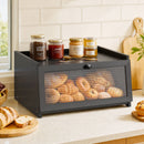 Bamboo Bread Box Kitchen Countertop Storage Clear Window Shelf 40cm Black
