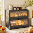 Bamboo Bread Box 2-Tier Kitchen Countertop Storage 40cm Black