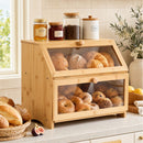Bamboo Bread Box 2-Tier Kitchen Countertop Storage 39cm Natural