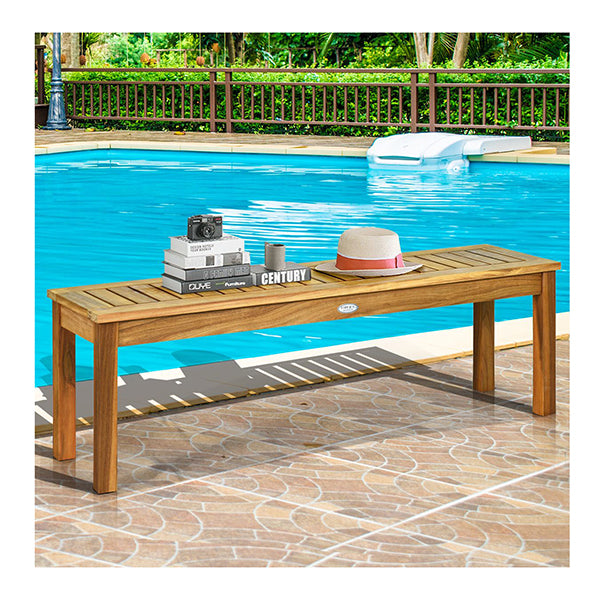 132 Cm Outdoor Acacia Wood Dining Bench Chair With Slatted Seat